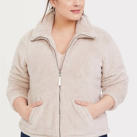 torrid Jackets & Blazers - Torrid Tan Faux Sherpa Teddy Jacket Soft Cozy Plush Full Zip Plus Size 2 2X